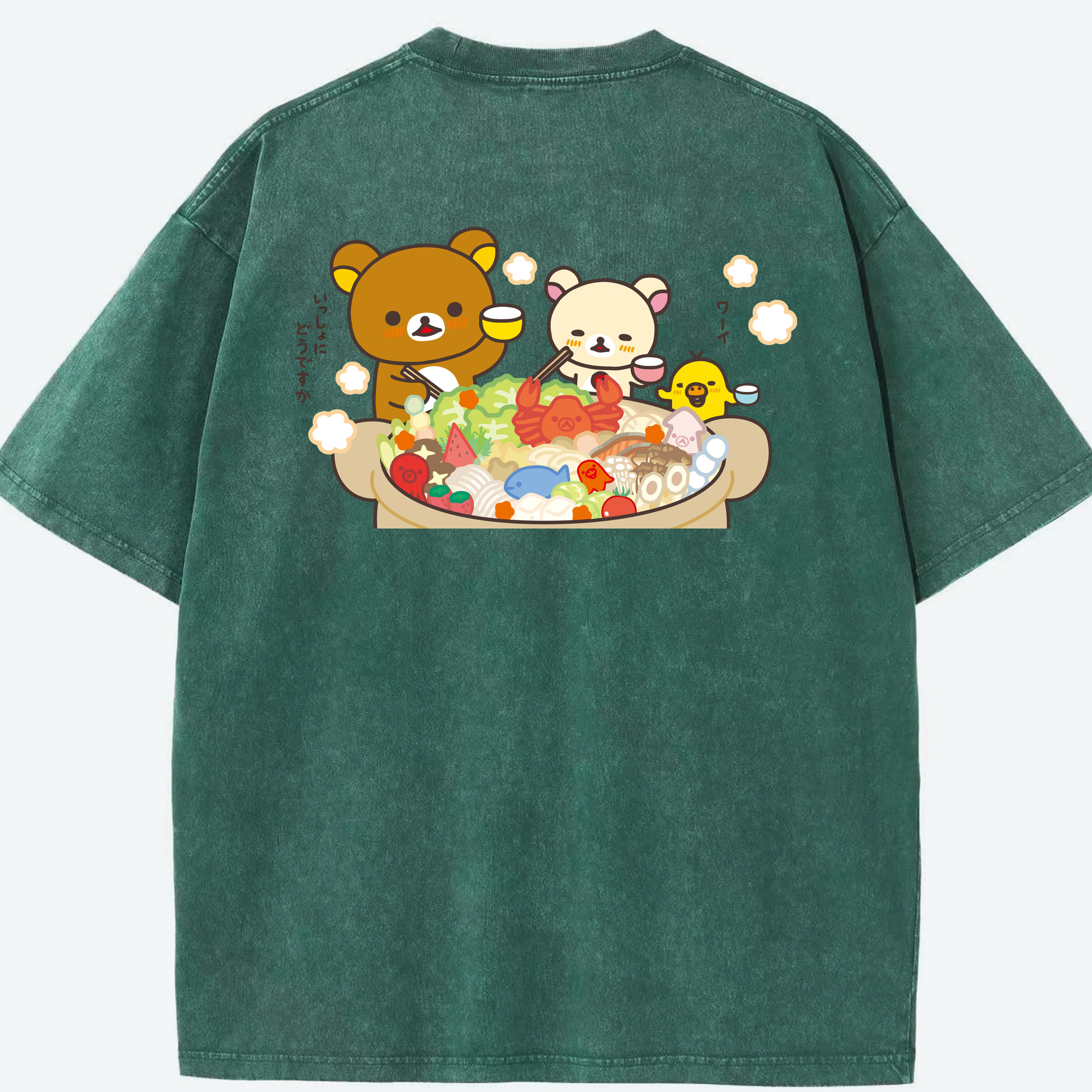 （画像用） リラックマ リラックマ キイロイトリ Rilakkuma Korilakkuma Kiiroitori 綿100% ヴィンテージ風 半袖Tシャツ（背面プリント）